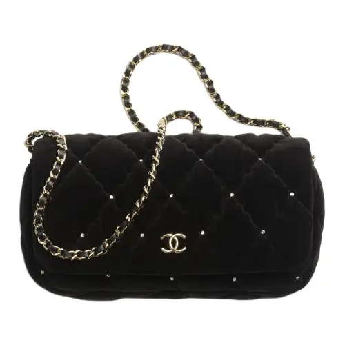 CHANEL Velvet Shoulder Bag, Crossbody Bag Women's Black