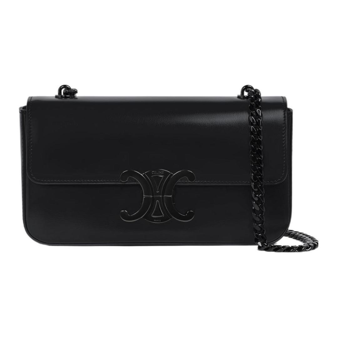 CELINE Claude Shiny Cow Leather Shoulder Bag, Crossbody Bag Small Women's Black
