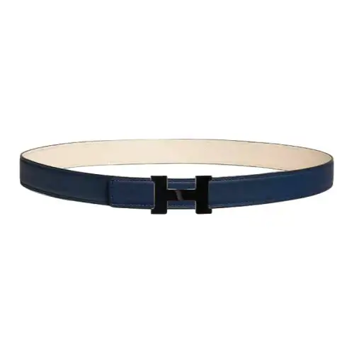 HERMES Double Sided Design, Smooth Buckle Calfskin, Metal Leather Belts Women's Blue Width 2.4CM