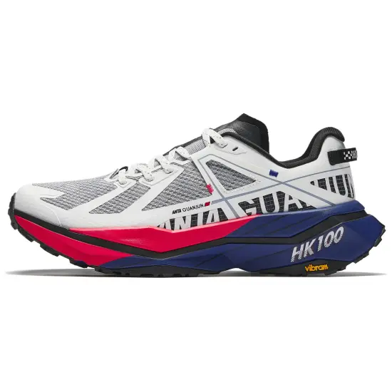 Anta Durable Breathable Low-Top Carbon Plate Running Shoes Men's White Blue Red