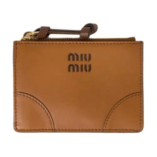 MIU MIU Leather Card Holder Women's Brown & Woody Brown