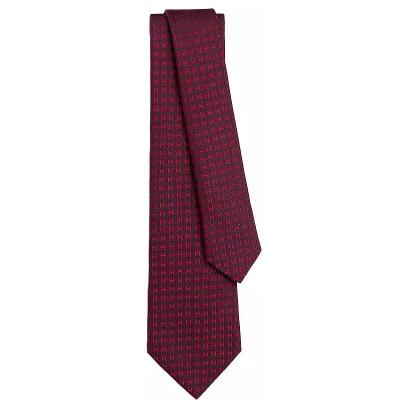 HERMES Brand Logo Silk Ties Men's Fuchsia/Red