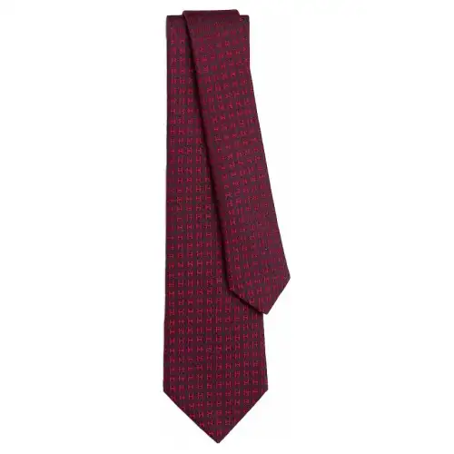 HERMES Brand Logo Silk Ties Men's Fuchsia/Red