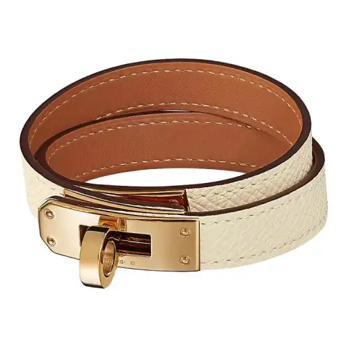 HERMES Calfskin, Gold Plated Wristbands Women's Beige