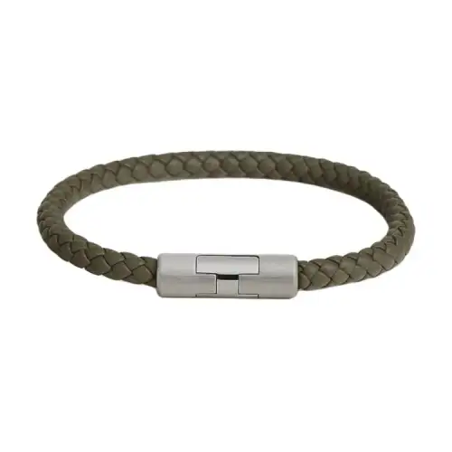 HERMES Puzzle H Calfskin, Palladium Plated Bracelets Men's Green
