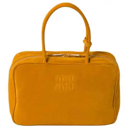MIU MIU Beau Suede Leather Bowling Bag, Shoulder Bag, Handbag Women's Yellow