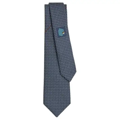 HERMES Dog Walk Ties Men's Marine Blue