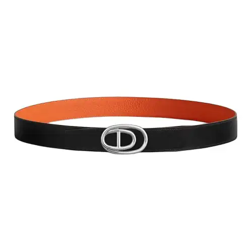 HERMES Palladium Plated Leather, Calfskin Leather Belts Women's Width 3.2cm