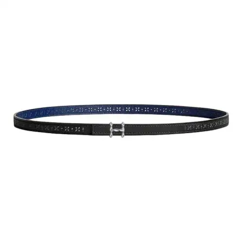 HERMES Badge Decoration, Smooth Buckle Calfskin, Palladium Plated Leather Belts Women's Black/Blue Width 1.3CM