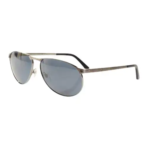 CARTIER Brand Logo Acetate Metal Irregular Shape Sunglasses Women's Silver