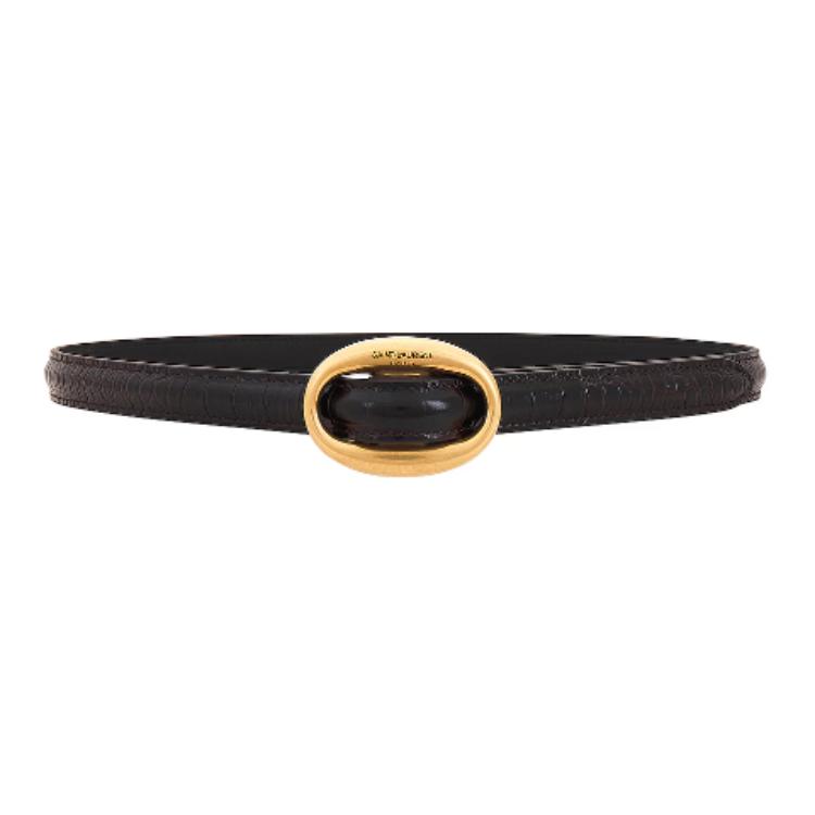 SAINT LAURENT Solid Color Design Calfskin Leather Belts Women's Black