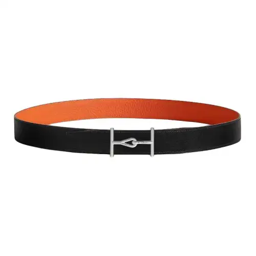HERMES Double Sided Leather Stainless Steel Calfskin Leather Belts Men's Width 3.2cm
