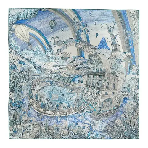HERMES Mulberry Silk Scarves Women's Blue