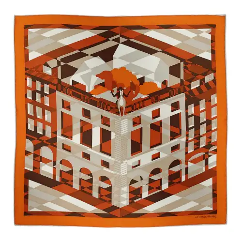 HERMES Faubourg Silk Scarves Unisex Orange