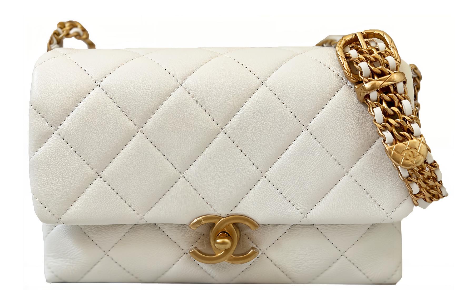 CHANEL Chanel, straps with diamond pattern, leather small white one-shoulder bag