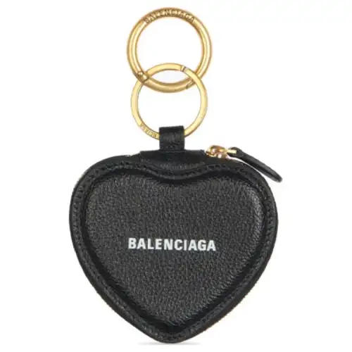 Balenciaga Grain Cow Leather Key Ring Key Pouch Women's Black
