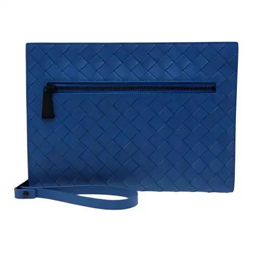 Bottega Veneta Zip Closure Cow Leather Briefcase Clutch Men's Blue