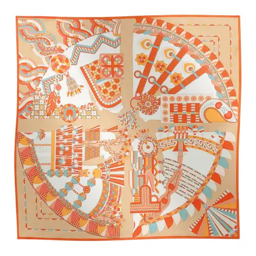 HERMES Mulberry Silk Scarves Women's Orange