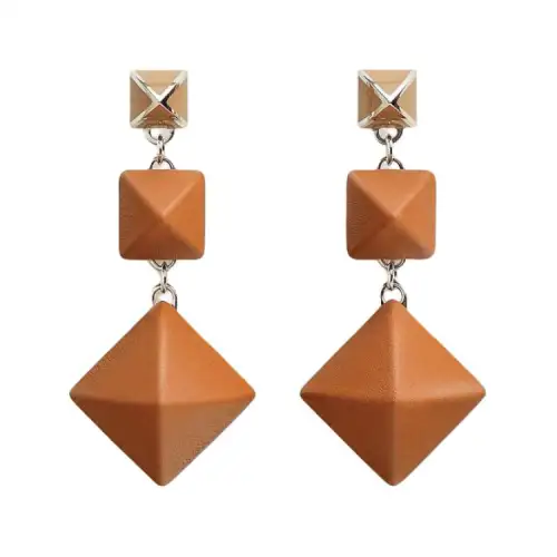 HERMES Palladium Plated Calfskin Earrings Women's Brown