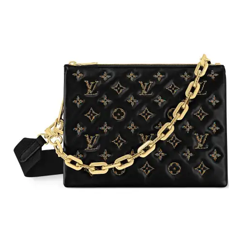 LOUIS VUITTON Coussin Lambskin Crossbody Bag, Shoulder Bag Small Women's Black Gold