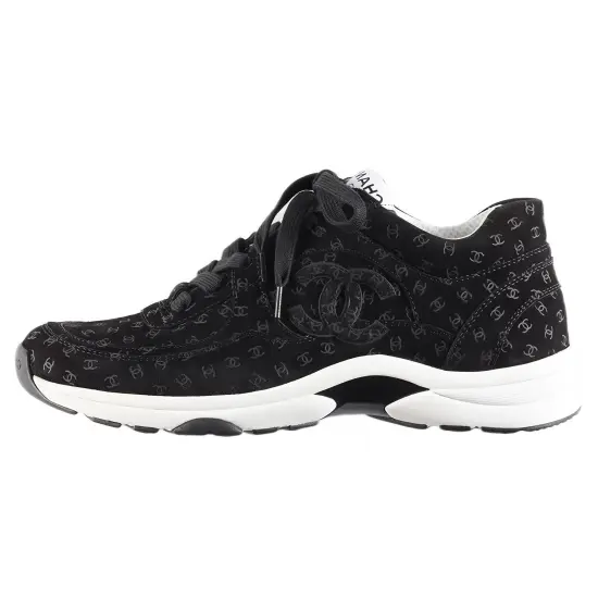 CHANEL Suede Trainer Printed Cc Black Women's