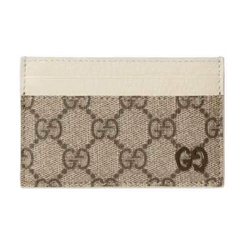 GUCCI Canvas With Leather Card Holder Regular Men's Beige & Ebony