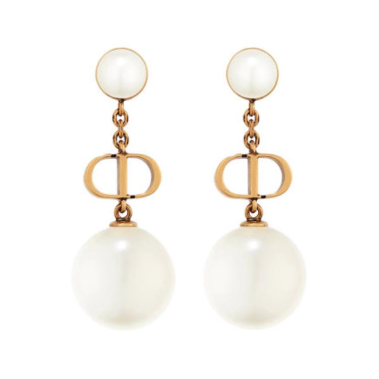 DIOR Dior Logo Detail Resin Pearl Metal Gold Plated Earrings Women's Gold