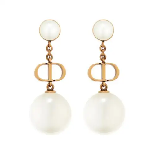 DIOR Resin Pearl, Metal, Gold Plated Earrings Women's Gold