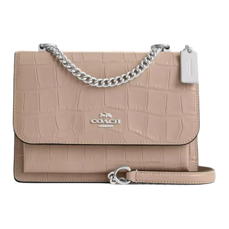 COACH Klare Crocodile Embossed Leather Shoulder Bag, Crossbody Bag Small Women's Stone Color
