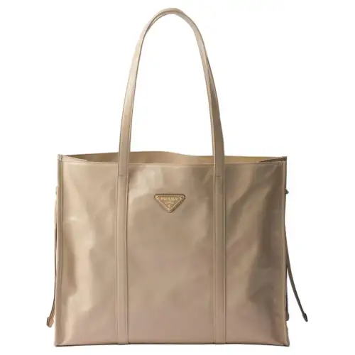 PRADA Leather Tote Bag, Shopping Bag, Handbag Large Women's Lime Gray