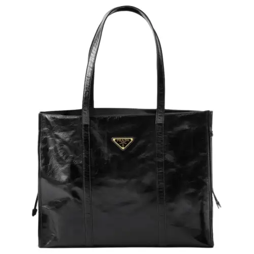 PRADA Leather Tote Bag, Shopping Bag, Handbag Large Women's Black