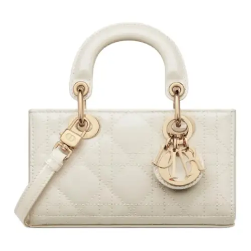 DIOR Lady D JOY Patent Leather, Cow Leather Handbag, Shoulder Bag, Crossbody Bag, Handbag Extra Mini Women's Gray Ivory