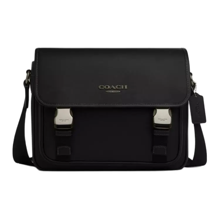 COACH Racer Messenger Smooth Calfskin Shoulder Bag, Crossbody Bag Large Men's Black
