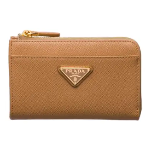 PRADA Saffiano Leather Key Pouch Women's Natural