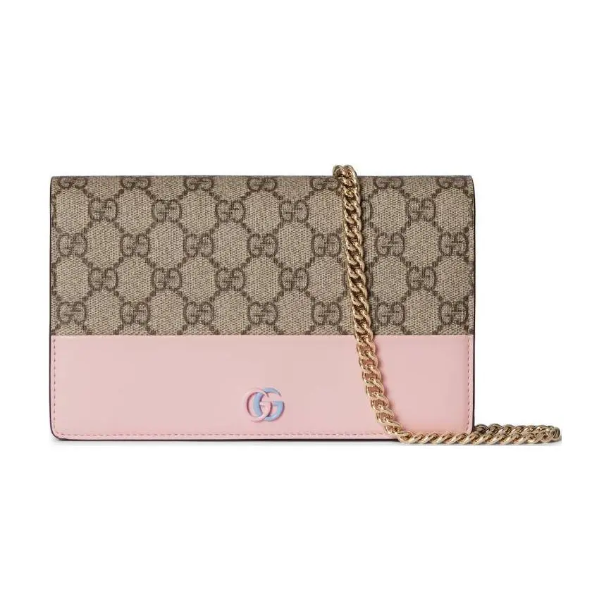 GUCCI GG Marmont Canvas Wallet Women's Beige & Ebony & Light Pink