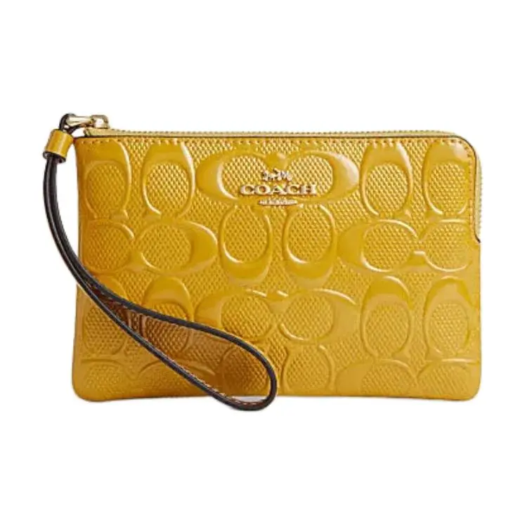 COACH Corner Zip Cow Split Leather Cow Leather Wallet Women's Gold