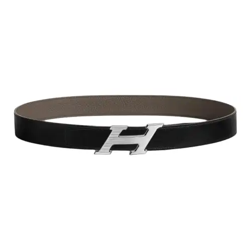 HERMES Double Sided Metal Palladium Calfskin Leather Belts Men's Width 3.2cm
