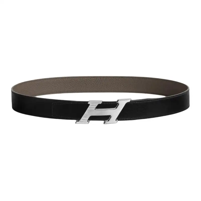 HERMES Double Sided Metal Palladium Calfskin Leather Belts Men's Width 3.2cm