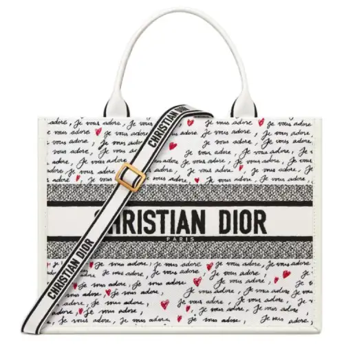 DIOR BookTote Calfskin Tote Bag, Shopping Bag, Handbag Medium Women's White