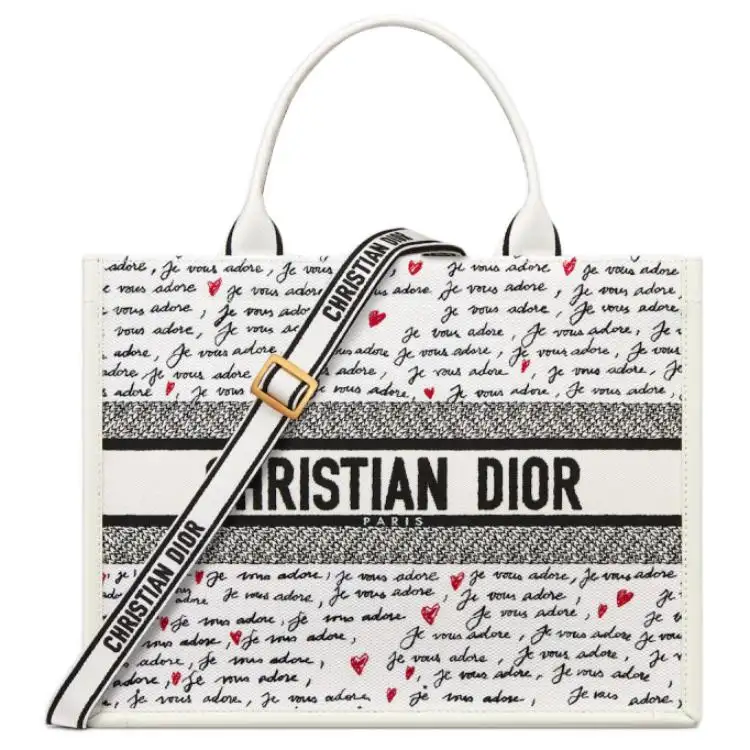 DIOR BookTote Calfskin Tote Bag, Shopping Bag, Handbag Medium Women's White