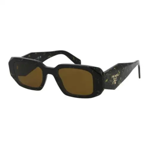 PRADA Acetate Rectangular Sunglasses Unisex Black/Yellow