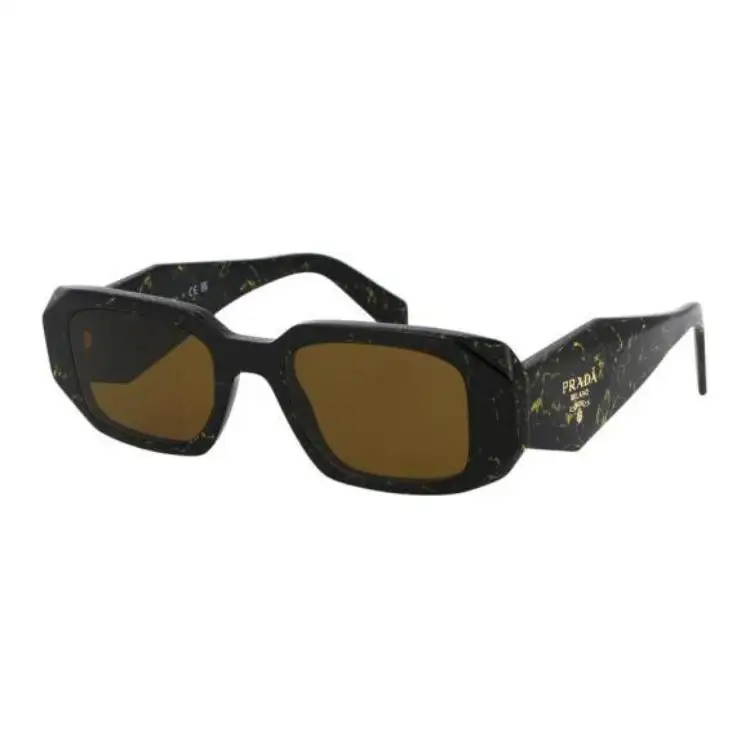 PRADA Acetate Rectangular Sunglasses Unisex Black/Yellow