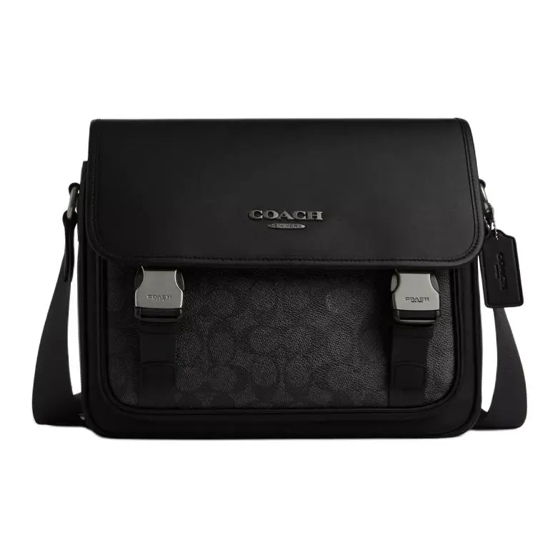 COACH RACER Coated Canvas With Smooth Calfskin Messenger Bag, Shoulder Bag, Crossbody Bag Large Men's Charcoal Gray