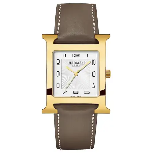HERMES Wrist Watches Quartz Movement Cow Leather Strap 34mm White Dial Women's Watch 30m Water Resistant