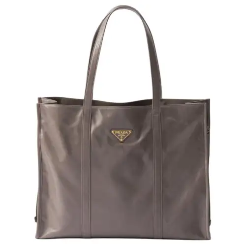 PRADA Leather Tote Bag, Shopping Bag, Handbag Large Women's Zinc