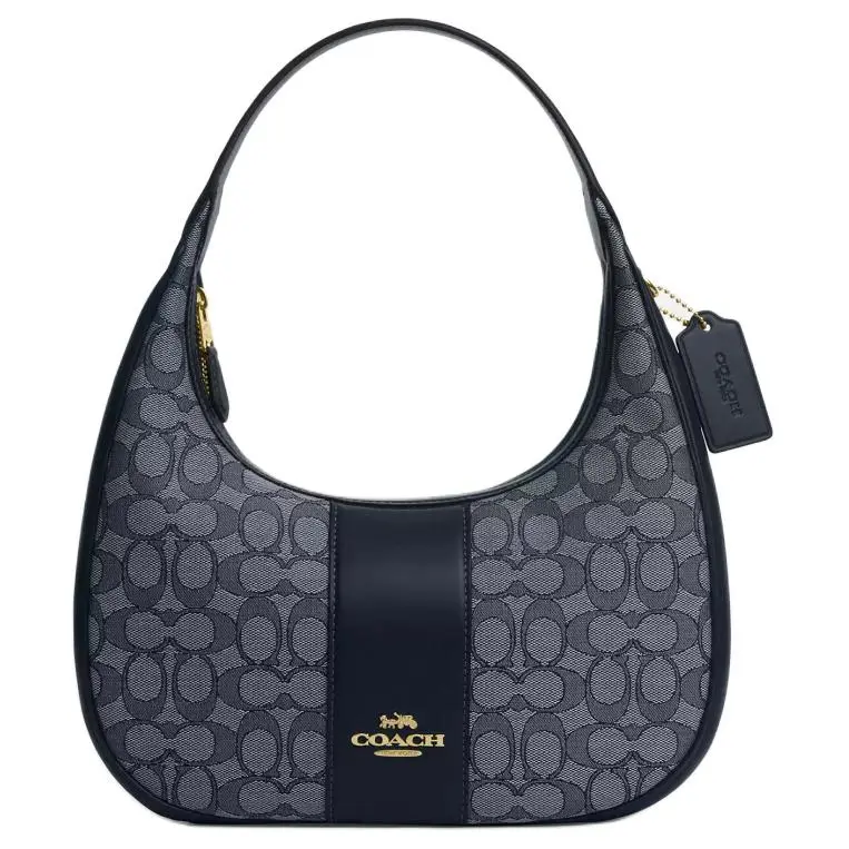 COACH CARMEN Jacquard With Leather Handbag, Shoulder Bag Large Women's Midnight Marine Blue