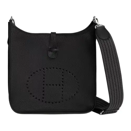 HERMES Evelyne Clemence Bullock Leather Crossbody Bag, Shoulder Bag 29 Women's Black/Gray Mist