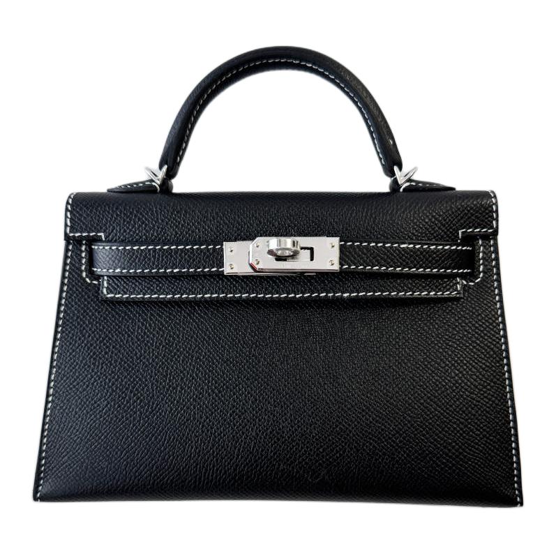 HERMES Hermès Mini Kelly Second Generation 19 Horseshoe Buckle Customized Epsom Leather Kelly Bag Shoulder Crossbody Handbag 19 Women's White Line with Black Inside