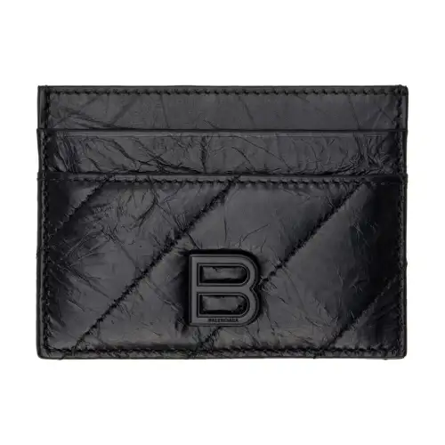 Balenciaga Pleated Calfskin Card Holder Men's Black