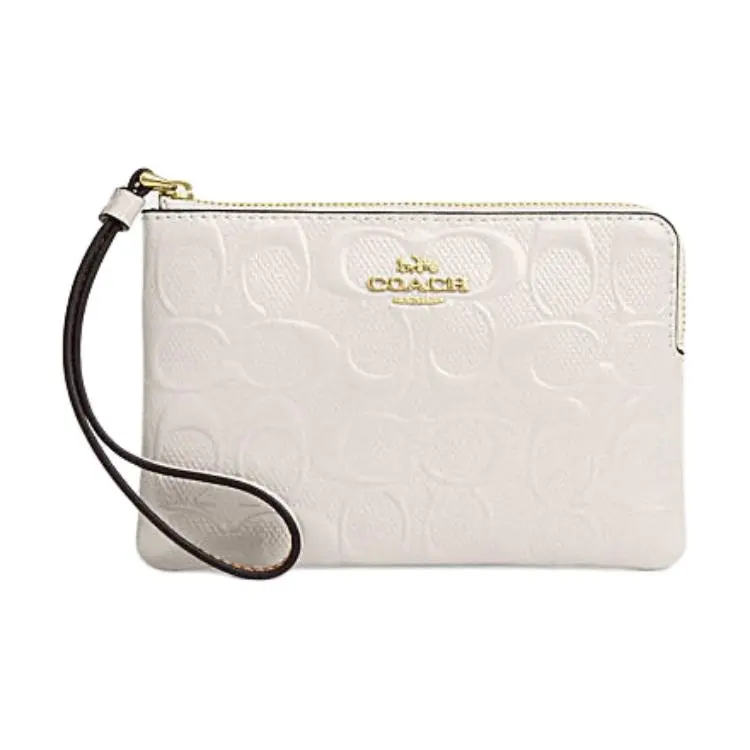 COACH Corner Zip Cow Leather Clutches Women's Chalk White